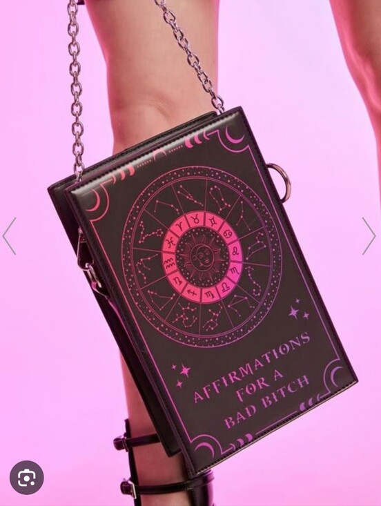 Dolls Kill Handbags - Dolls Kill Black and Hot Pink Zodiac Book-Style Crossbody